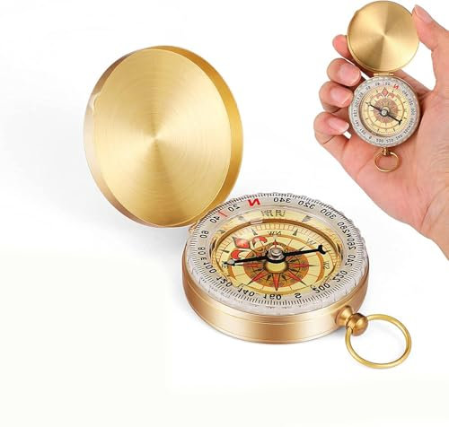 Kompass Outdoor,Goldene Wasserdicht Kompas Vintage-Stil Taschen Navigation Kompass mit Leuchtziffern Dekorativer Compass Wandern für Camping Wandern und Andere Outdoor Aktivitäten