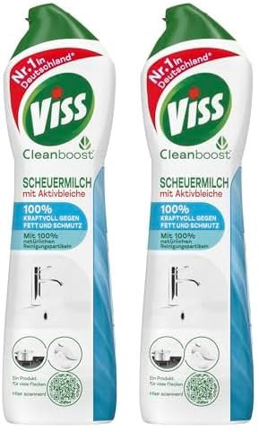 Viss Cleanboost Scheuermilch mit Aktivbleiche effektives Reinigungsmittel 100% kraftvoll gegen Fett und Schmutz mit 100% natürlichen Reinigungspartikeln 500 ml (Packung mit 2)