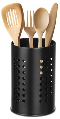 TIENDA EURASIA – Pack 2 Porta Utensilios de Cocina | Material Acero Inoxidable | Color Negro | Bote Utensilios Cocina | Utensilios de Cocina | Medidas 12x18 cm y 10x16.5 cm (Negro S)
