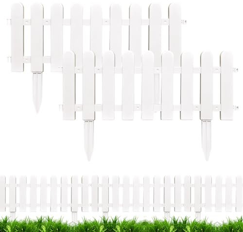 2 Stück Gartenzaun zum Stecken, Steckzaun Beetumrandung Höhe 20/30 cm, Garten Zaun für Draußen, Zierzaun mit Erdungsstecker, Weiß Zaunelemente für Garten, Rasenkante Kunststoff Gartenzäune (50*20cm A)