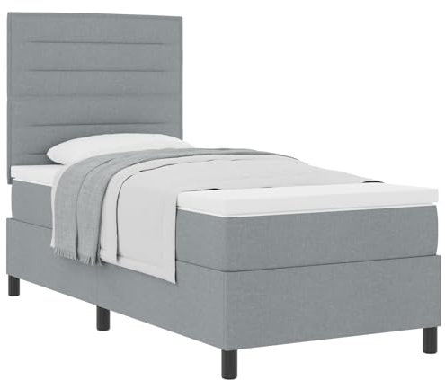 vidaXL Boxspringbett mit Matratze Hellgrau Stoff 80X200 cm Modern Polsterbett Für Schlafzimmer Innengebrauch Erwachsene Einzel Schlaflösung Rahmen Möbel Kopfteil Holzbeine