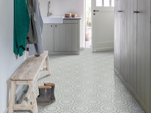 misento Vinylboden Arctic – PVC Bodenbelag in Fliesenoptik, ca. 2,8 mm stark, pflegeleicht & wasserfest, für Feuchträume, 200 x 350 cm, Blau-Grün