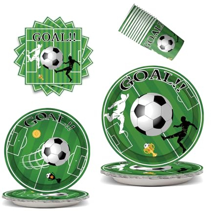 JSRHEEM 50 Pièces Set de Vaisselle Décoration Fête Thème Football – Assiettes, Gobelets et Serviettes pour 10 Personnes – Anniversaire (Football3)