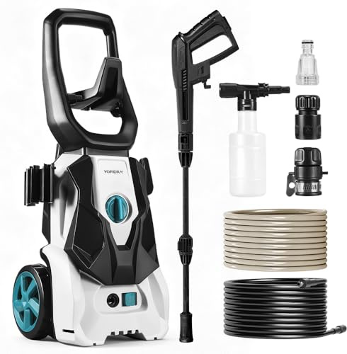 Yofidra Hochdruckreiniger, Pressure Washer | mit Schaumkanone & Wasserpistole | 100 bar Druck | 1200W | 5m Schlauch | für Autos, Haus & Garten | Electric Pressure