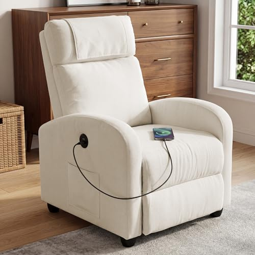 BonVache Relaxsessel, Fernsehsessel, Freizeitsessel mit USB- & Type-C-Ladeanschlüssen, verstellbare Rückenlehne und Fußstütze, Einzelsessel für Wohnzimmer, Schlafzimmer, Büro, Leinenstoff, Beige