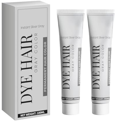 Grau Silber Haarfarbe 100ml, Sofort Haarfärbecreme, Silbergraue Natürliche Haarfärbecreme, Unisex Silbergrau Haarfärbecreme, Langanhaltende Farbfixierung, Nährend & Glänzend, Für Alle Haartypen (2PC)