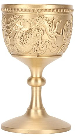 OVAQUIXI Luxuriöser Kelch aus Messing und Gold mit Drachen- und Phönixmuster, 8,6 X 5,1 Cm, Dekorativer Trinkkelch für Hochzeiten, Partys, Geprägtes Design