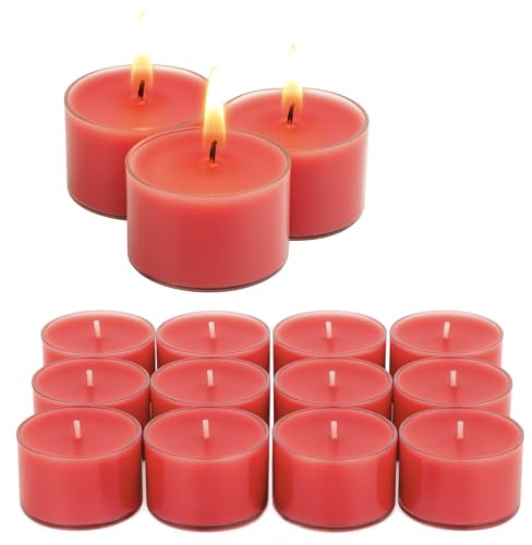 Candelo XXL Duftteelichter Rose 12er Set aus Sojawachs – Zart Rosa Jumbo Teelichter, 8h Brenndauer, Ø 3,7 cm, Höhe 2,7 cm – Duftkerzen mit Kunststoffhülle für starke Leuchtkraft