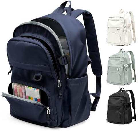 pectodox Schulrucksack Teenager Damen Herren, Leichter Rucksack Schule Uni mit Vielen Fächern, Wasserdicht Rucksack 14 Zoll Laptop Schulrucksäcke, Groß Casual Schultasche Daypacks(Dunkelblau)