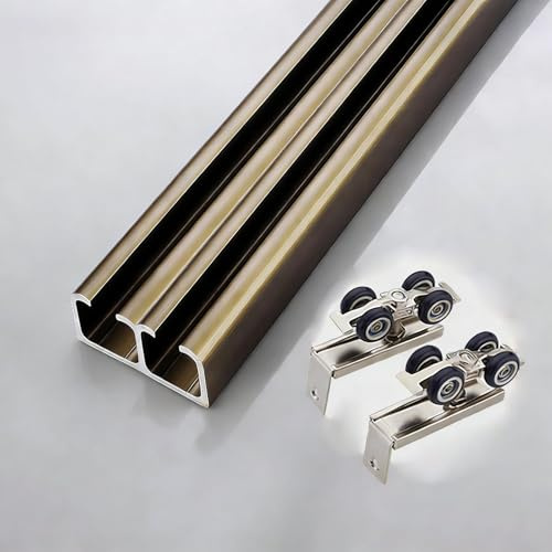Rail Porte Coulissante Kit de Rails pour Portes Coulissantes Doubles de 1, 1,2, 1,5 et 2 Mètres, Ferrures et Rails de Remplacement pour Portes Coulissantes en Métal Ensemble(130cm/4.3ft)
