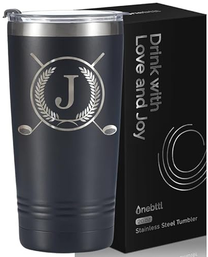 Onebttl Golf Gifts for Men for Golfer & Golf Lovers, 591ml Travel Mug Tumbler with Initial, Perfect Gifts for Men on Birthday, Christmas - J