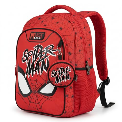Marvel Spider-Man Rucksack für Jungen | Schultasche mit 3 Fächern für die Grundschule | Gepolsterte, reflektierende Träger und Seitentaschen für Trinkflaschen