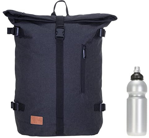 New Rebels Rucksack COURIER A4 Roll Up Kurierrucksack + Flasche (Schwarz)