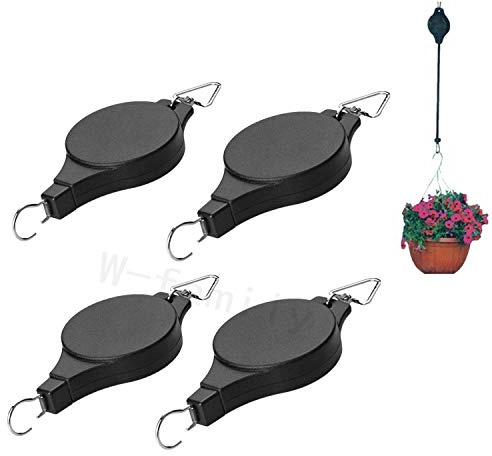 4 verstellbare Pflanzenrollen, einziehbarer Blumenampel, Haken, Aufhänger für Gartenkörbe, Töpfe und Vögel, Futterspender für drinnen und draußen.