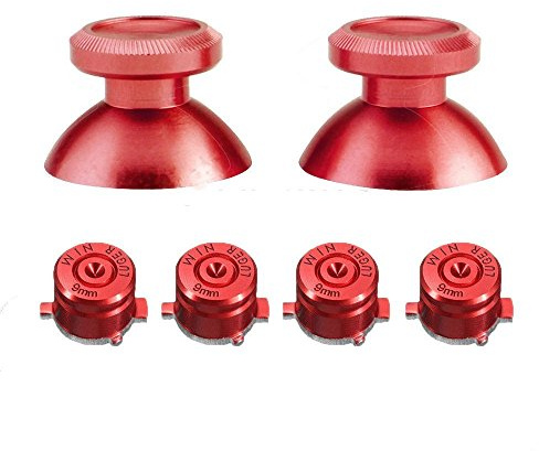 Thumbsticks aus Metall und Aluminium, Daumengriff, Pilzkappe + Kugeltasten, Mod Kit Hebel, Joystick für PS4-Controller (rot)
