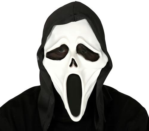 FIESTAS GUIRCA | Hooded Killer Mask Vinyl (One Size) - Fancy Dress Accessory for Halloween and Ghost Parties - Ideal for Unisex Adults - Black and White
