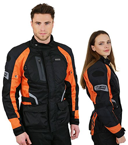 Nerve Shop Motorradjacke -Spark- Sommer Winter Motorrad Roller Jacke Protektorenjacke Textil Herren Wasserdicht mit Protektoren - Schwarz-Neon-Orange - XL