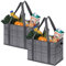 VENO 2 Pack Reusable Grocery Bags, Shopping Bags for groceries, Extra Large Utility Tote with Handles and Hard Bottom, Foldable Cart Organizer, Multi-Purpose, Heavy-Duty (Windowpane, 2 Pack)