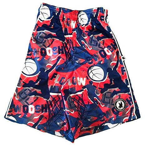 Flow Society Swoosh Blue & Red Attack Boys Shorts - Kids Athletic - Basketball - Baseball - Hockey - Football - Lacrosse