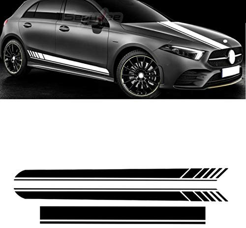 ZZMOQ Für Mercedes - Benz A - Klasse AMG, Autoseitenstreifen Rock Aufkleber Hauben - Mütze - Dekor - Abziehbild Autozubehör