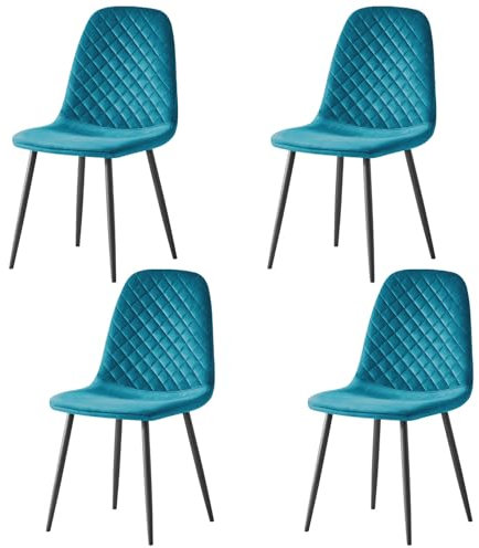 AINPECCA Set of 2 Velvet Dining Chairs Fabric Upholstered seat with Metal Legs Dressing Lounge Home (4, Dark Teal)