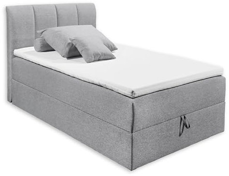 GRANADA 2 Polsterbett 120x200 mit Bettkasten, Grau - Modernes Einzelbett mit dekorativer Steppung & Kaltschaum Topper - 120 x 110 x 210 cm (B/H/T)