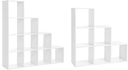VASAGLE Bücherregal, Treppenregal mit 10 Fächern, Standregal mit 6 Fächern, Leiterregal, als Raumteiler, freistehend, für Büro, Wohnzimmer, Schlafzimmer, weiß LBC010T14