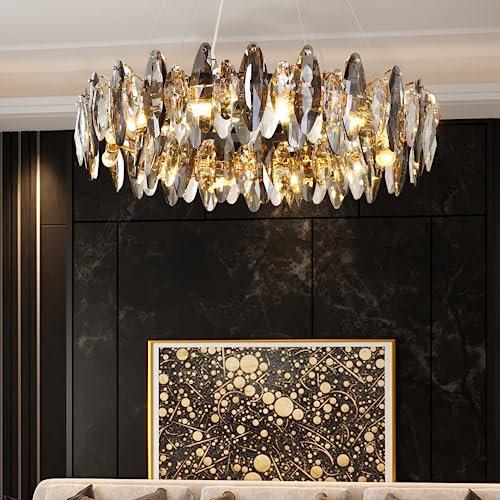 CRABOT Wohnzimmerlampe Vintage Küchenlampen Hängelampe Lampe Schlafzimmer Modern Gold Pendelleuchte Industriel Deckenleuchte Kronleuchter Kristall, 12-Flammig(Runden)