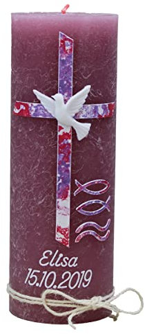 Christ-Kerzen Taufkerze Elisa Rustik Mädchen Junge mit Kreuz 1439, Variante:Glasteelichteinsatz