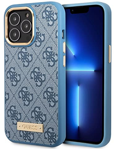 CG MOBILE Guess Kompatibel mit Magsafe 4G PU-Hülle mit Metallplatten-Logo, neuestes klassisches Design, Kratzfest, beschädigungssicher, staubdicht, kompatibel mit iPhone 14 Pro (Blau)