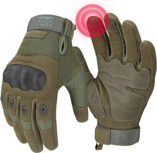 KEMIMOTO Taktische Handschuhe, Arbeitshandschuhe, Militär Einsatzhandschuhe mit Kohlefaser Knöchelprotektor, Atmungsaktiv, Vollfinger, für Arbeit, Wandern, Jagd und Security
