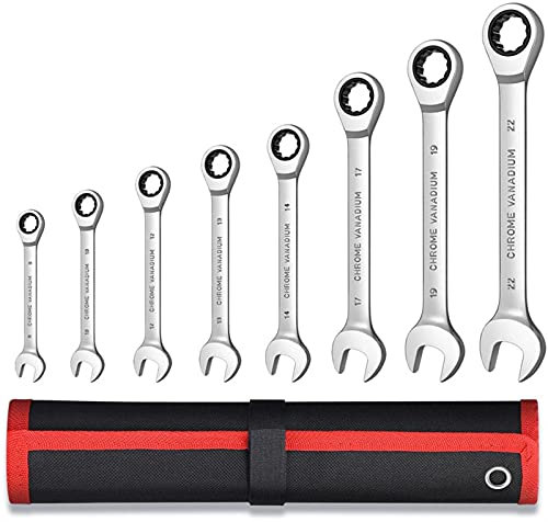BOSUGE Ratchet Spanner,Rachet Set Spanners Ratchet Combination Metric Wrench Set Hand Tools for Nut Tools Ring Spanner Torque Gear Ring Wrench Combination Key (Color : 8pcs(8 22mm))