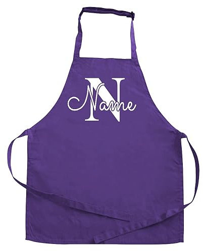 Elefantasie Personalisierte Schürze mit Name, Kochschürze für Backen, Kochen, Geschenkidee für Kinder und Erwachsene 11-99 Jahre lila Motiv Buchstabe