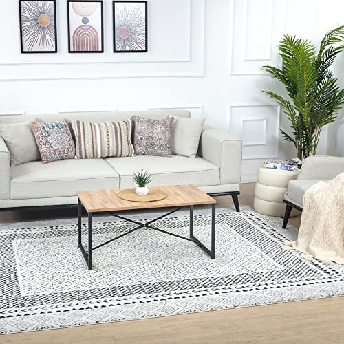 Livabliss Monaco Teppich Wohnzimmer Boho, großer Teppich Schlafzimmer 200x275 cm - Teppiche für Esszimmer mit geometrischem Muster, Skandinavischer Wohnzimmerteppich modern in Grau, Schwarz, Creme