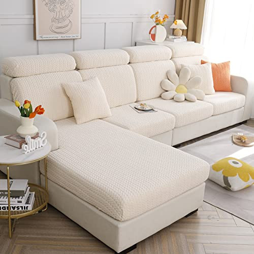 Jianyana Strickstoff Sofabezüge 1/2/3 Sitzer Super Stretch Couchbezug für Hunde Katzen Haustierfreundlich 1 Stück Elastischer Möbelschutz Sofa Schonbezüge (Beige, Übergröße Recamiere)