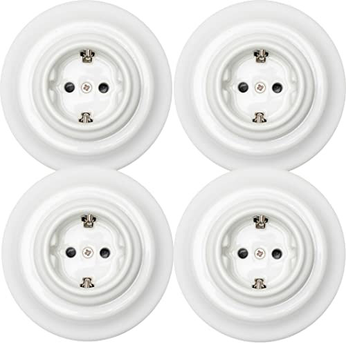Schuko Steckdose aus Porzellan, mit Erdung, Kinderschutzsystem, 16 A, 240 V, 4 Stück