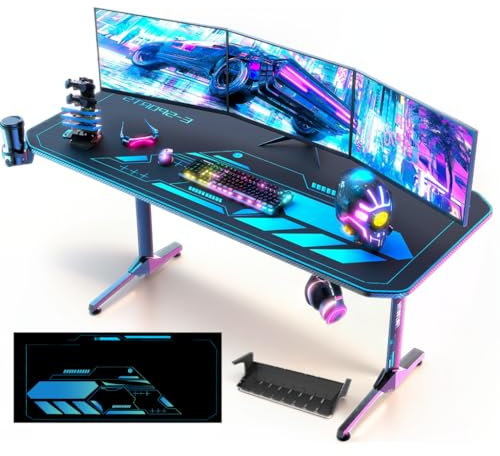 160 cm Mesa Gaming Desk, Mesa de Juegos electrónicos, Ergonómica Grande PC Gaming Escritorios, T Forma estación de Trabajo para PC, Escritorio para Juegos en casa, Oficina para Juegos, 160x75x75 cm