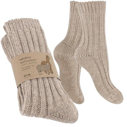 Celodoro Damen & Herren Natur Wollsocken mit Alpaka Wintersocken (1 Paar) - Beige 39-42