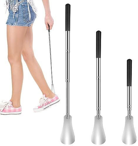 Chausse Pieds Long Manche, 31-65CM Corne à Chaussures Télescopique, Chausse Pied Long Metal Lisse, Corne à Chaussures Extensible, Chausse Pieds Long Manche pour les Hommes, les Femmes, les Enfants