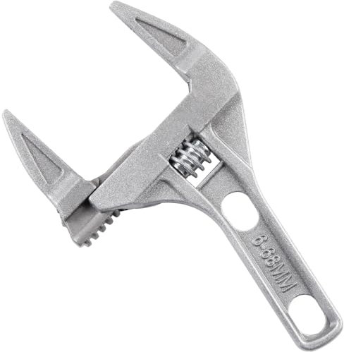 Sharp-tec Adjustable Spanner 8-inch/200mm, Stubby Slim Thin Plumbers Wrench, Opening 6-68mm Wide Jaw Adjustable Spanner for Basin Waste Under Sink, Plumbing Hand Tool