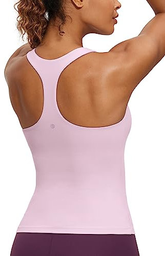 CRZ YOGA Damen Butterluxe Tank Tops Racerback Sport Top Yoga Fitness Oberteil Tanktops mit Integriertem BH Rosa Pfingstrose 40