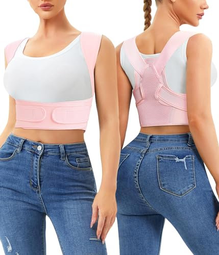 Junlan Rücken Geradehalter Haltungskorrektur Rücken Damen und Herren Schultergurt Haltungstrainer Posture Corrector Verstellbare Rückenstütze für Nacken, Schulter (Rosa, XS-S)