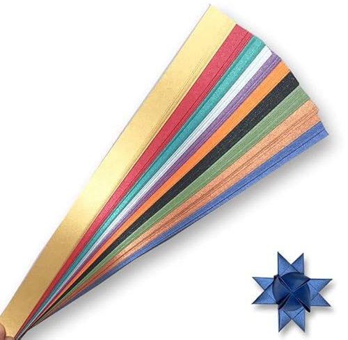 Metallische Papierstreifen für Webprojekte (Mehrfarbige Packungen) Papierstreifen für Fröbelsterne und Fröbelsterne, 100 Streifen pro Packung (2,5 x 63,5 cm)