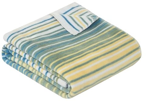 Ibena Makawao Decke 150x200 cm - Baumwollmix, Made in Germany, weich, warm & waschbar, Kuscheldecke Streifen grün gelb