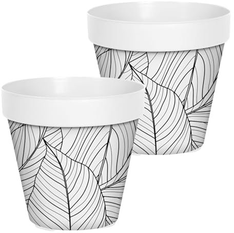 TIENDA EURASIA - Pack 2 Macetas Decorativas de Interior, Material de Plástico Resistente, Diseños Modernos y Originales (Ø 30 cm x 26,2 cm, Blanco)