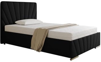 PANDA MÖBEL RAY Polsterbett 120 x 200 cm Doppelbett mit Stauraum aus Kiefernholz, Schlafzimmer, Bequem, Modern, Stilvoll-schwarz