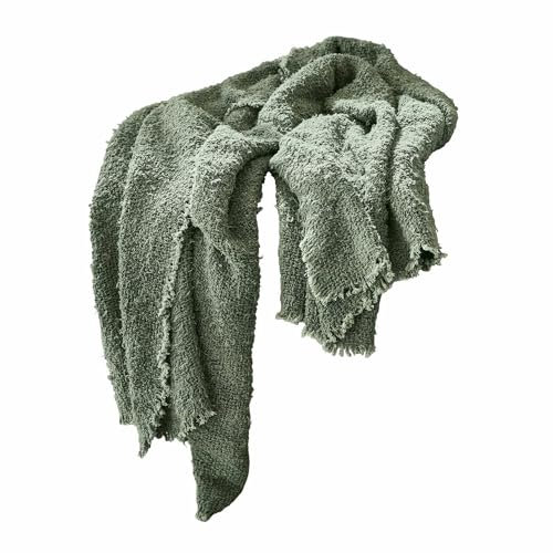 Loberon Plaid Juliana, hübsche, Kurze Fransen, kuschelig & dekorativ, Picknickdecke, Wohndecke, Überwurf, Baumwolle, grün