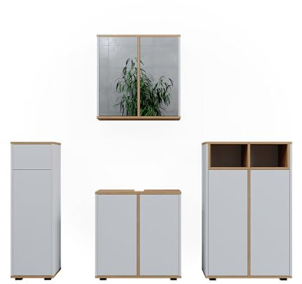 Vicco Badmöbel-Set Didi, Badezimmerschrank-Set, Weiß/Artisan, 4 Teile mit Zwei Midischränken