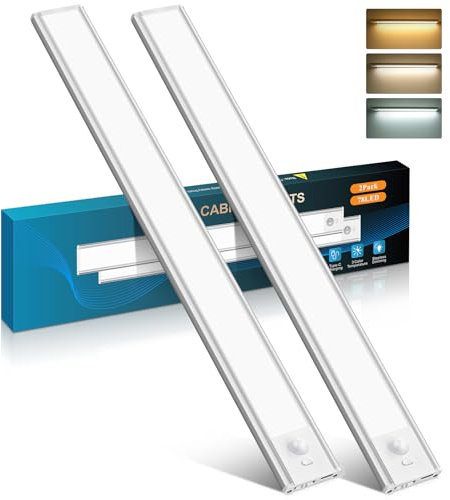 COTLEDL 40cm Under Cabinet Kitchen Lights with Motion Sensor,2 Pack 78LEDs Type-C 2500mAh Rechargeable, 3 Color Temps 10%-100% Dimmable Cupboard Cabinet Light for Kitchen, Bedroom, Hallway