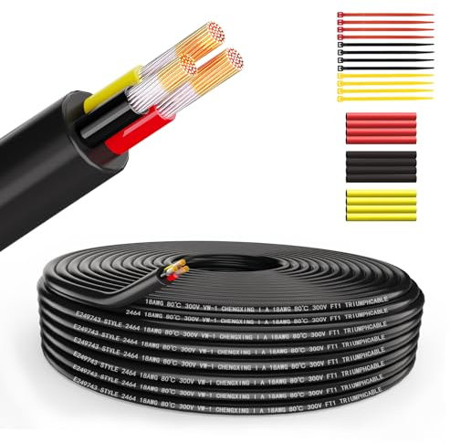 Wirelume 18 AWG 3x0,75mm² Filo elettrici 3 conduttori Cavo elettrico rame stagnato senza ossigeno in PVC intrecciato Cavo elettrico rame stagnato a bassa tensione da 5 piedi/1,5 m
